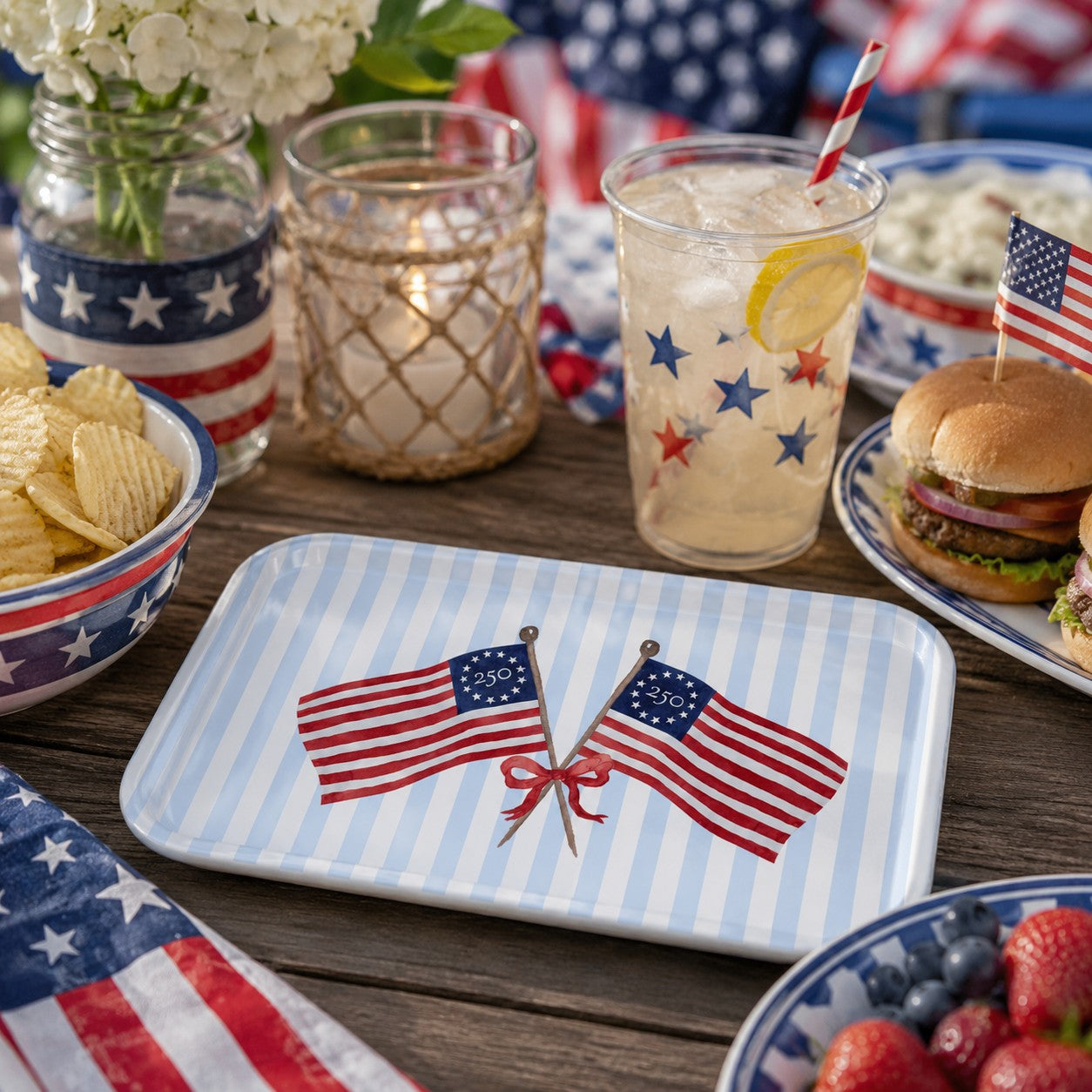 Freedom250® American Flag Birchwood Serving Tray