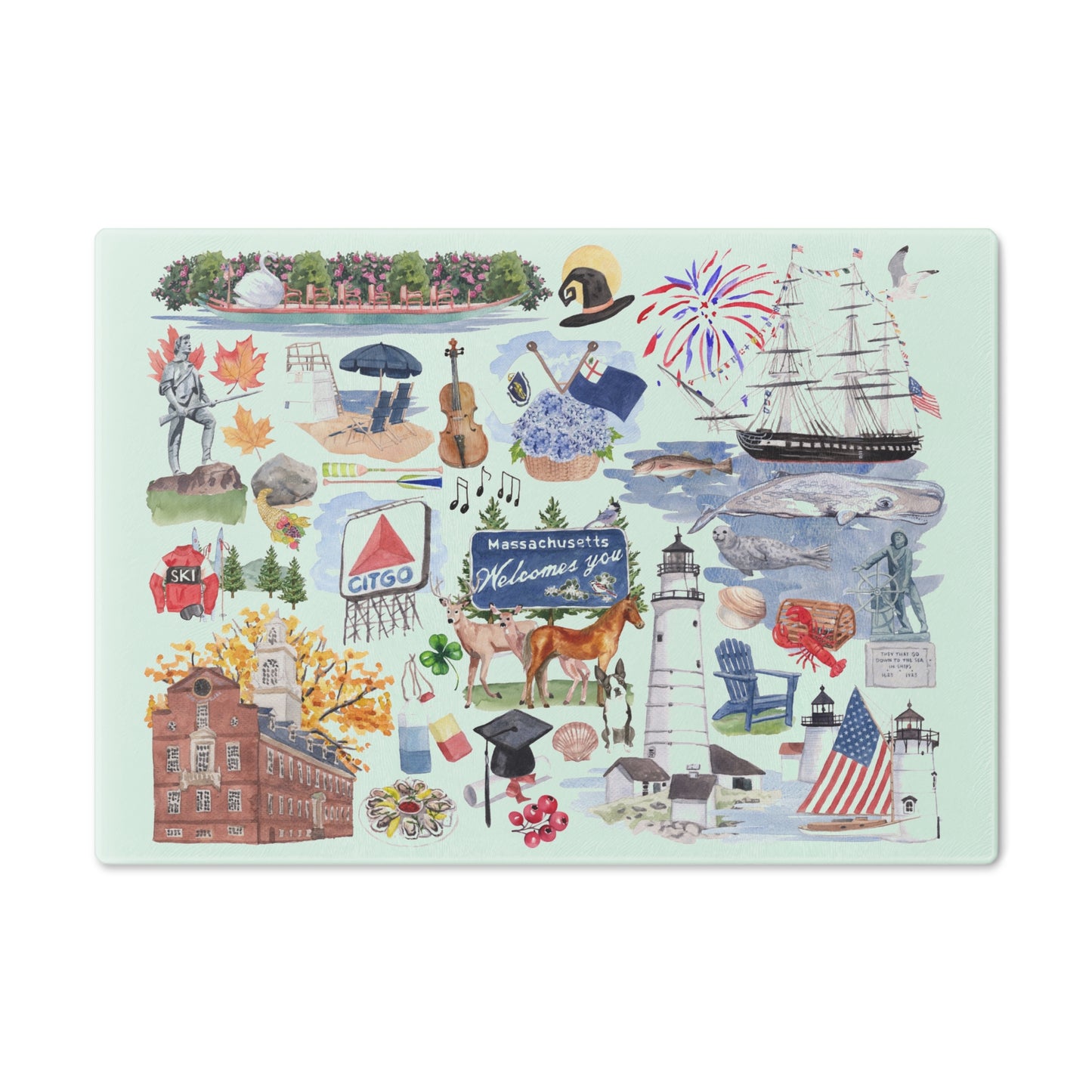 Massachusetts Forever! Tempered Glass Cutting Board