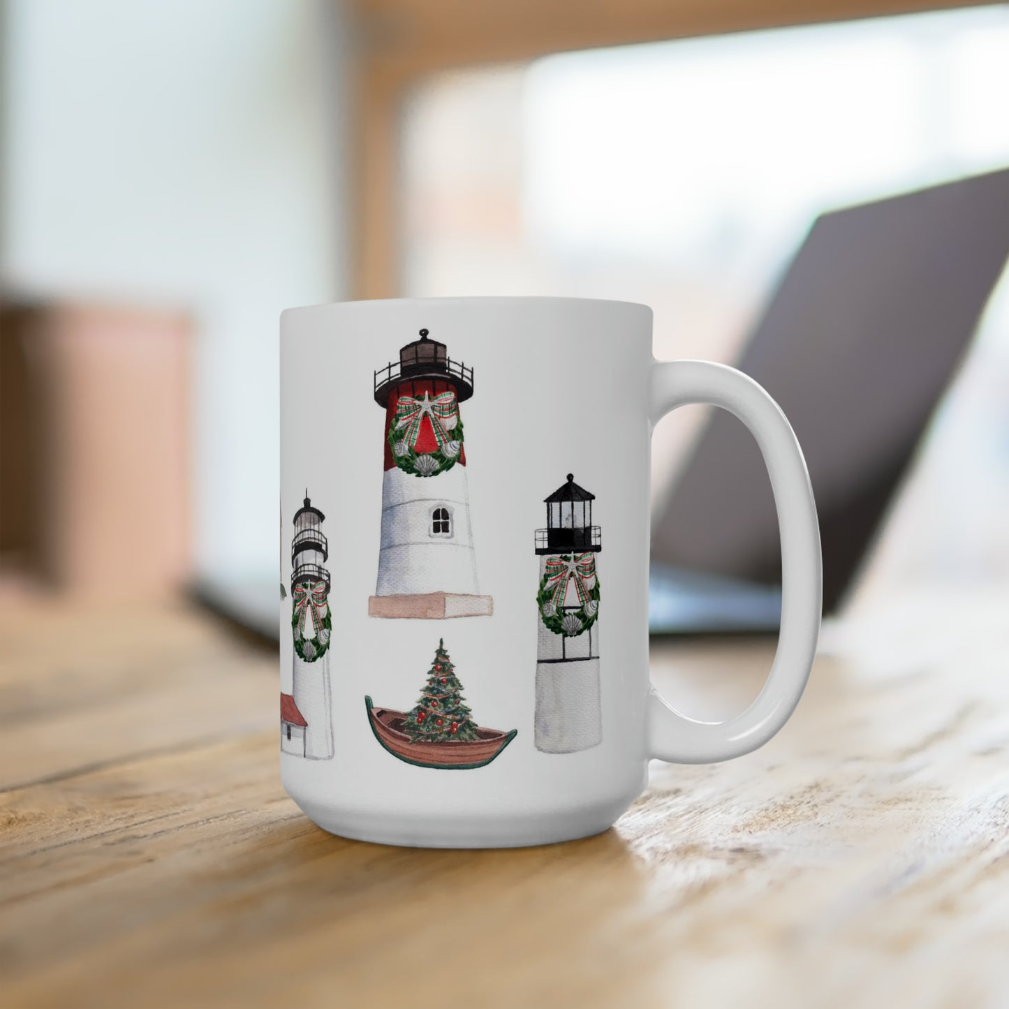 Cape Cod Christmas Lighthouses Ceramic Mug