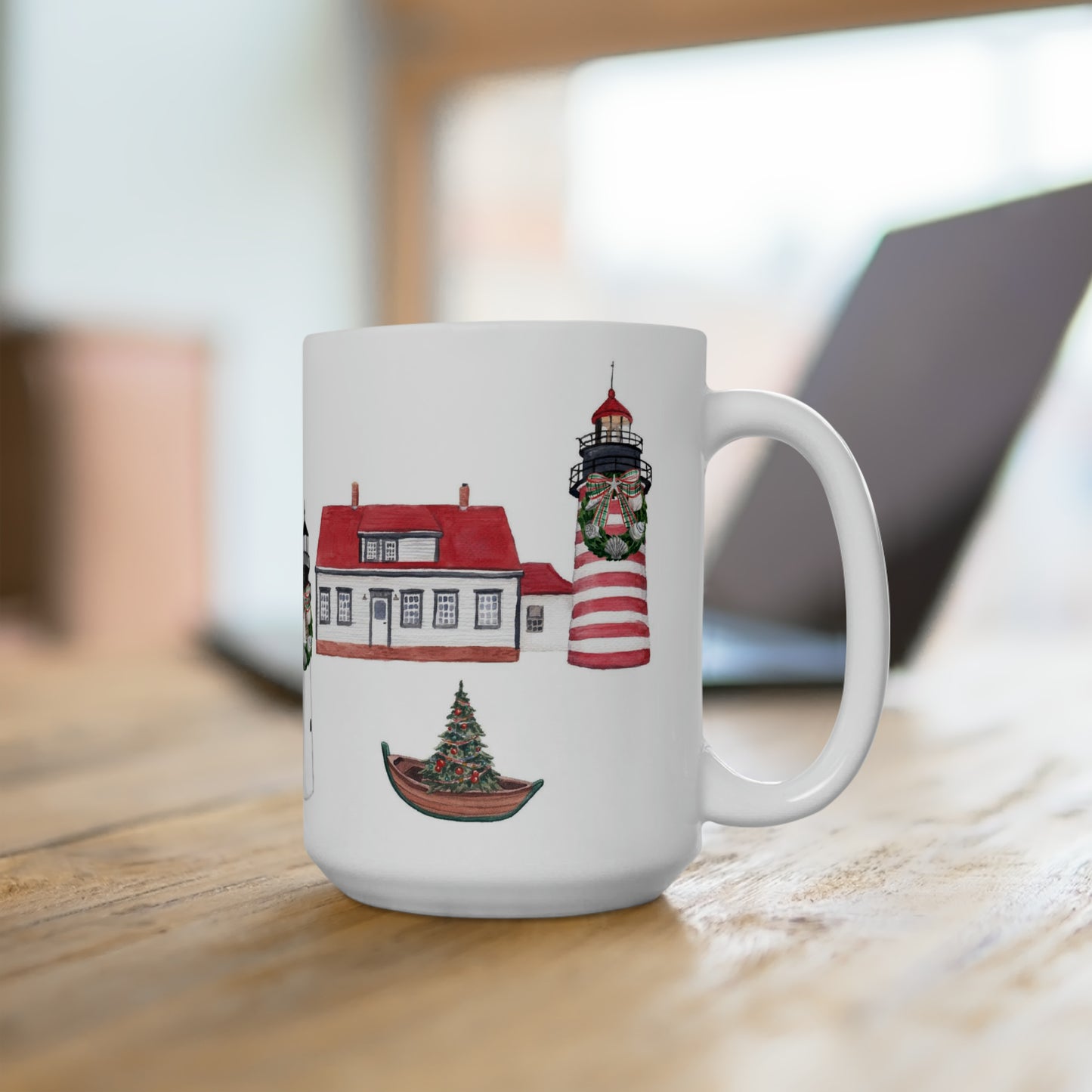 Maine Christmas Lighthouses Ceramic Mug