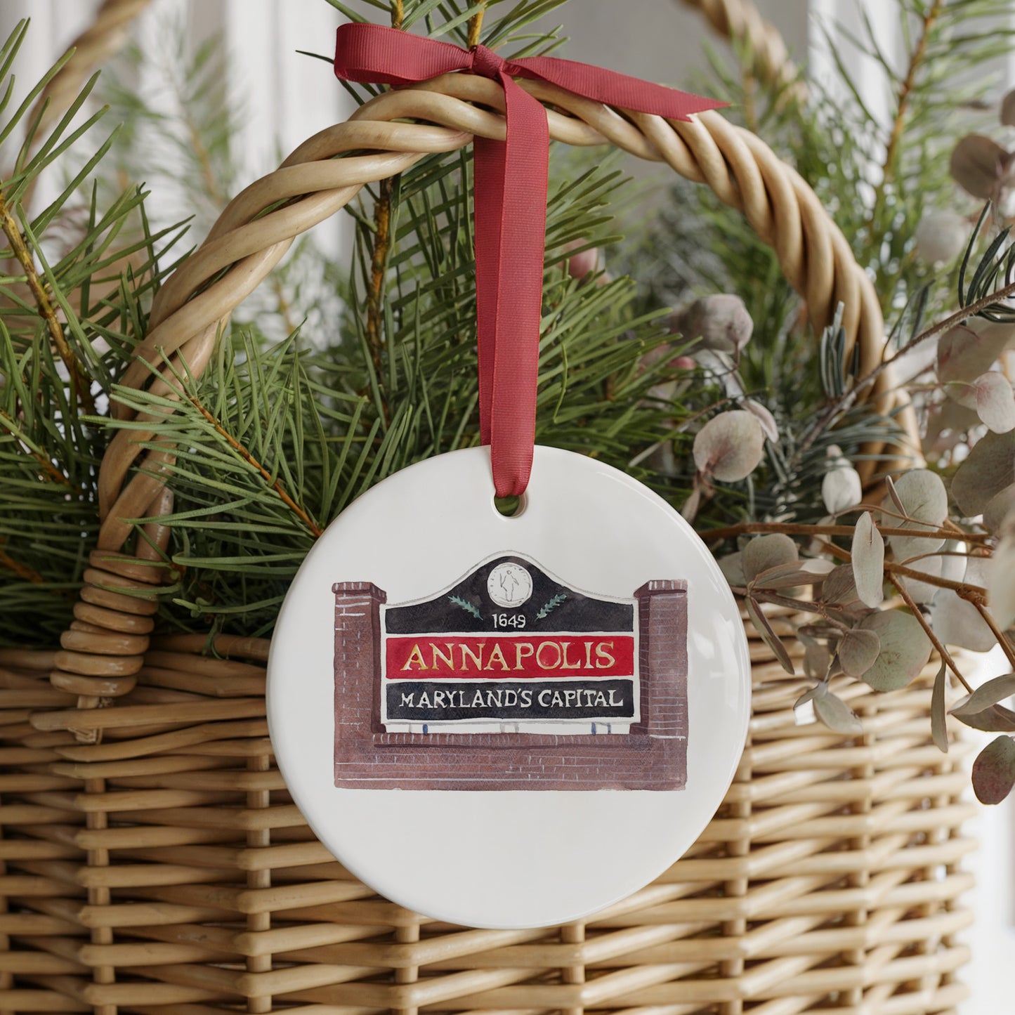 Annapolis Christmas Two Sided Ornament With Gift Box