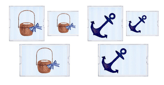 Reversible Insert For Acrylic Trays - 2 Looks In 1, Available In 3 Sizes - Laminated Placemat - Nantucket Basket/Anchored