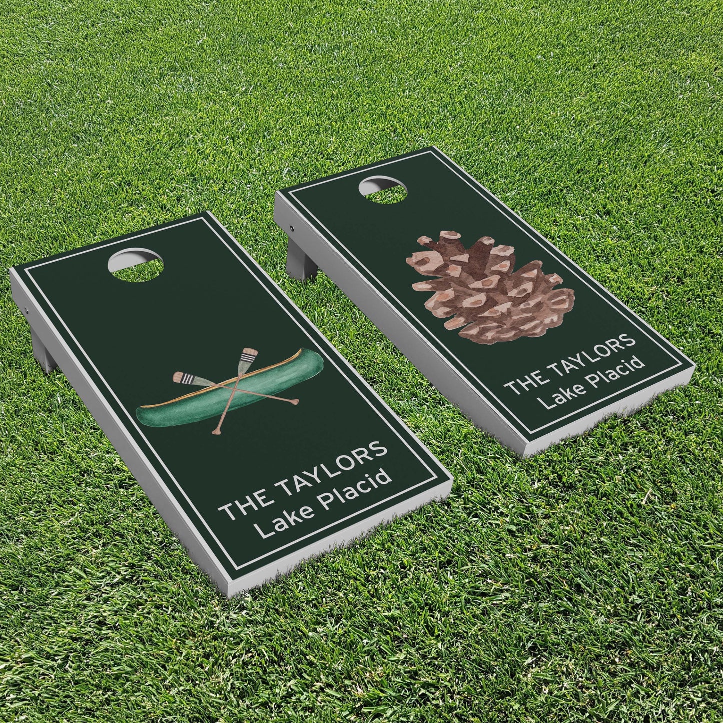 Lake Life Cornhole Boards with Canoe and Pine Cone