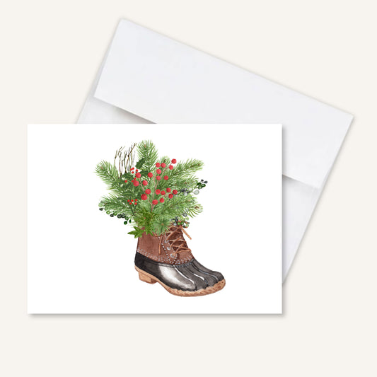 Freeport Christmas Duck Boot Folded Notecards