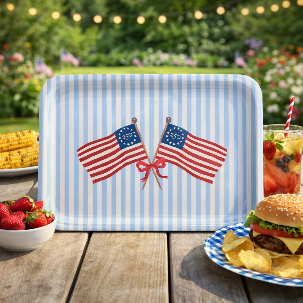 Freedom250® American Flag Birchwood Serving Tray