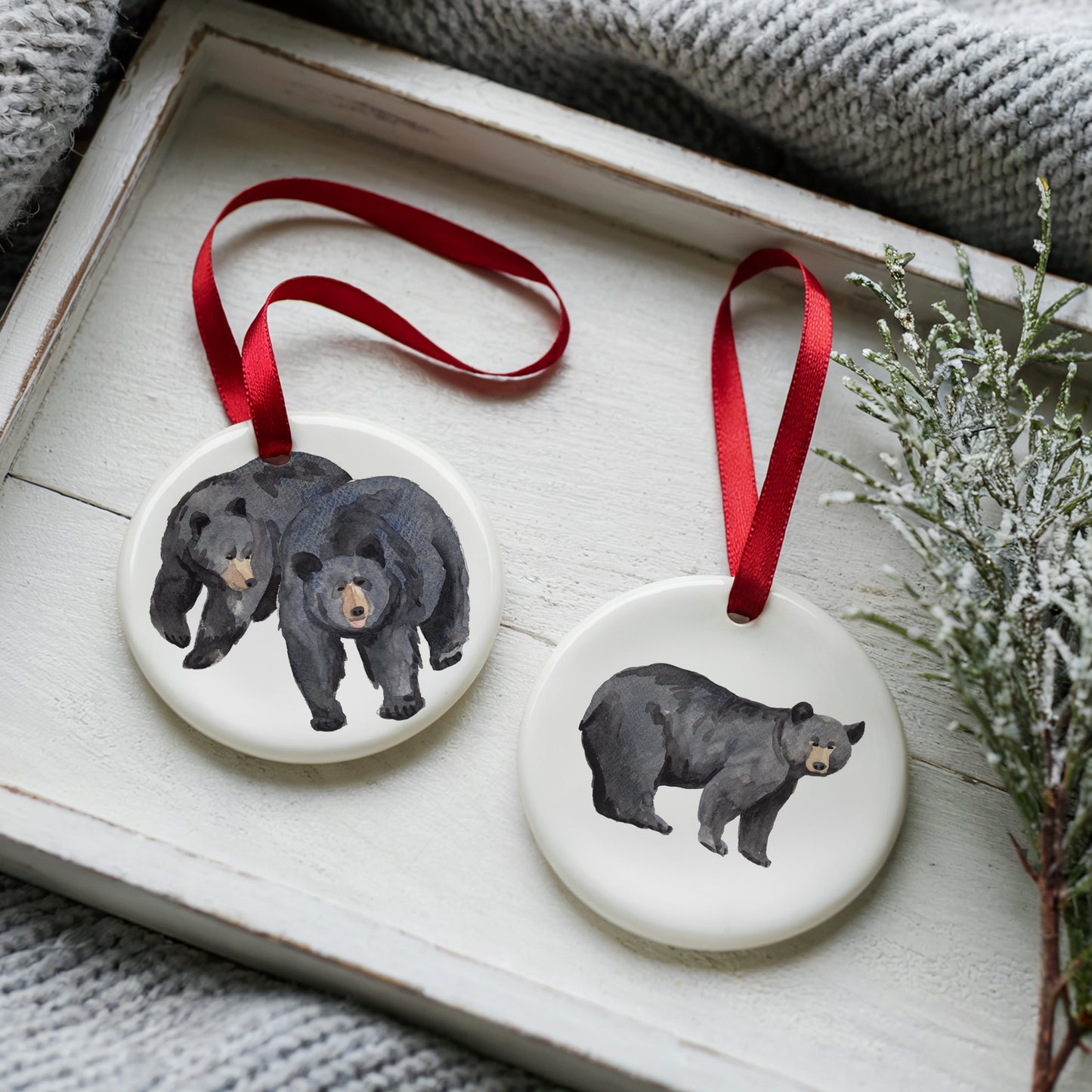 Black Bears Two Sided Ornament With Gift Box