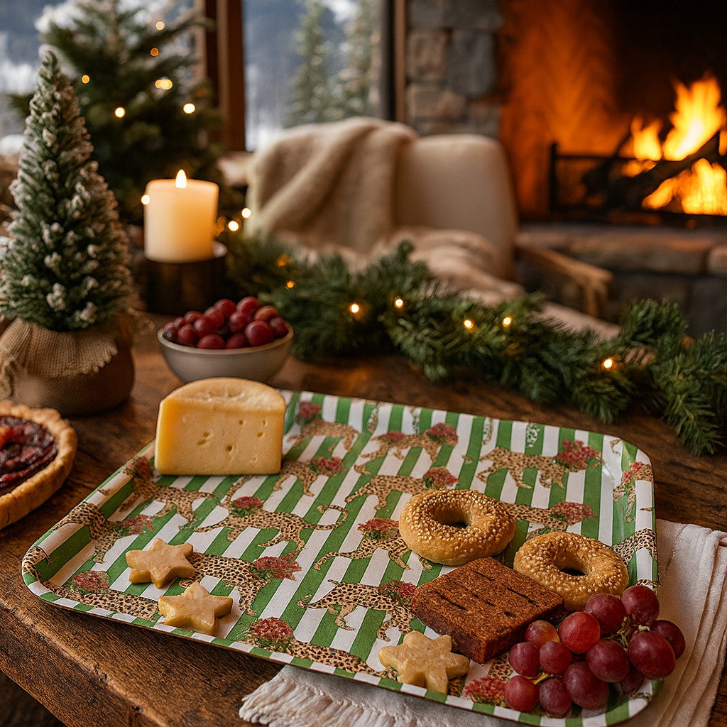 Christmas Leopard Birchwood Serving Tray