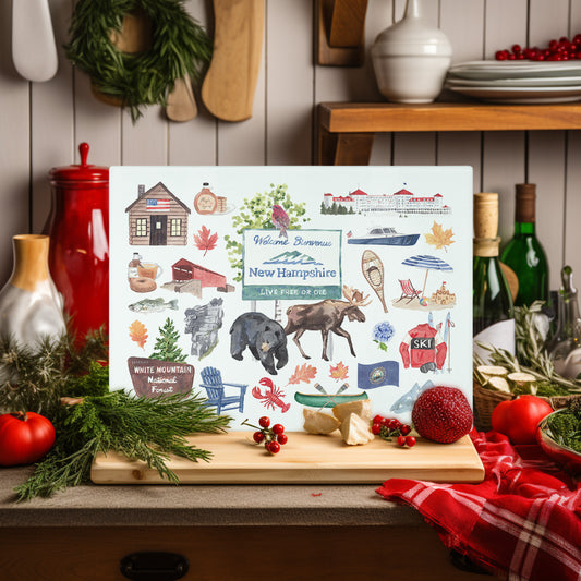 New Hampshire Forever! Tempered Glass Cutting Board