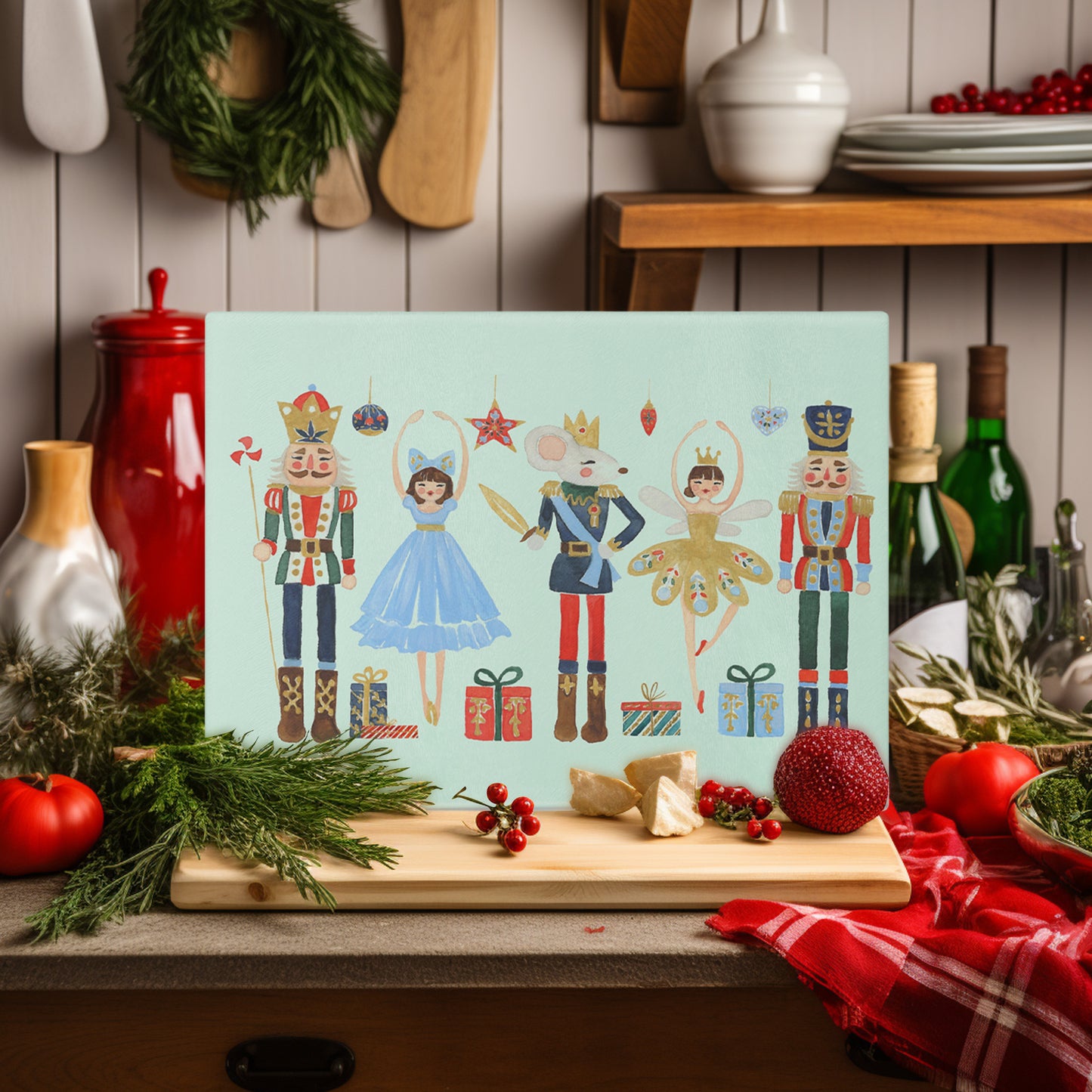 Tempered Glass Cutting Board - Nutcracker Christmas