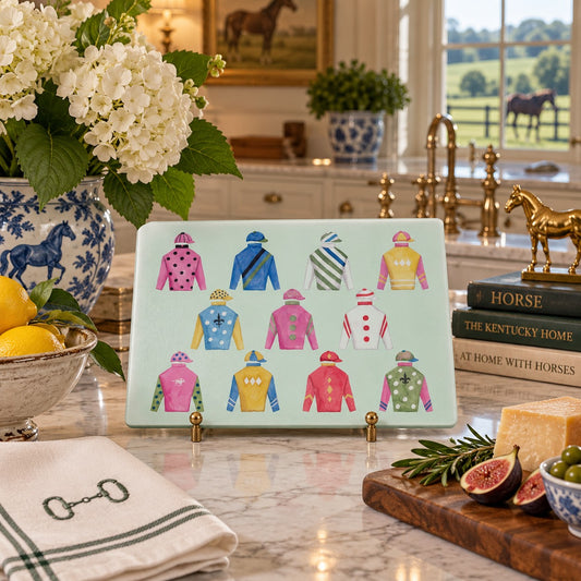Off To The Races Tempered Glass Cutting Board