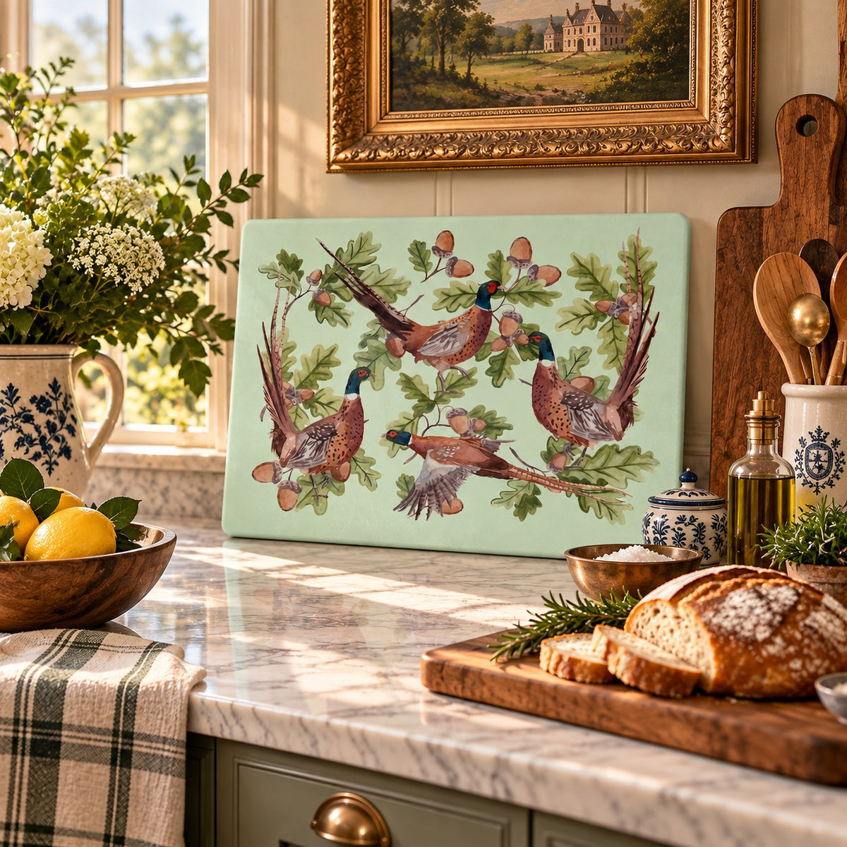 Pheasants & Oak Tempered Glass Cutting Board