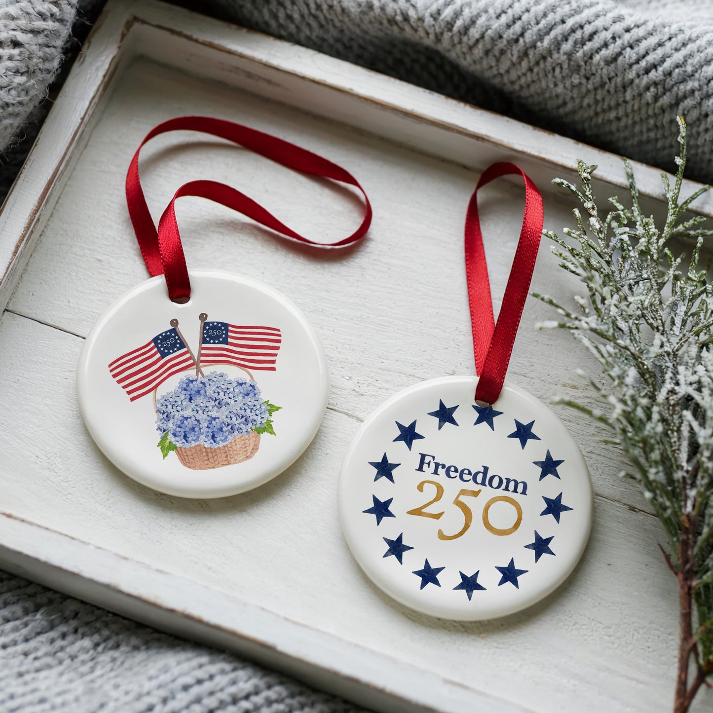 Freedom250® Patriotic Basket Two Sided Ornament With Gift Box