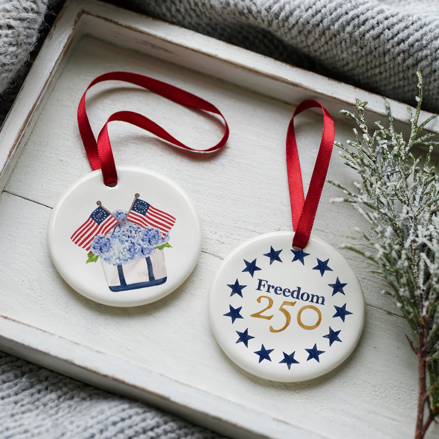 Freedom250® Patriotic Tote Two Sided Ornament With Gift Box