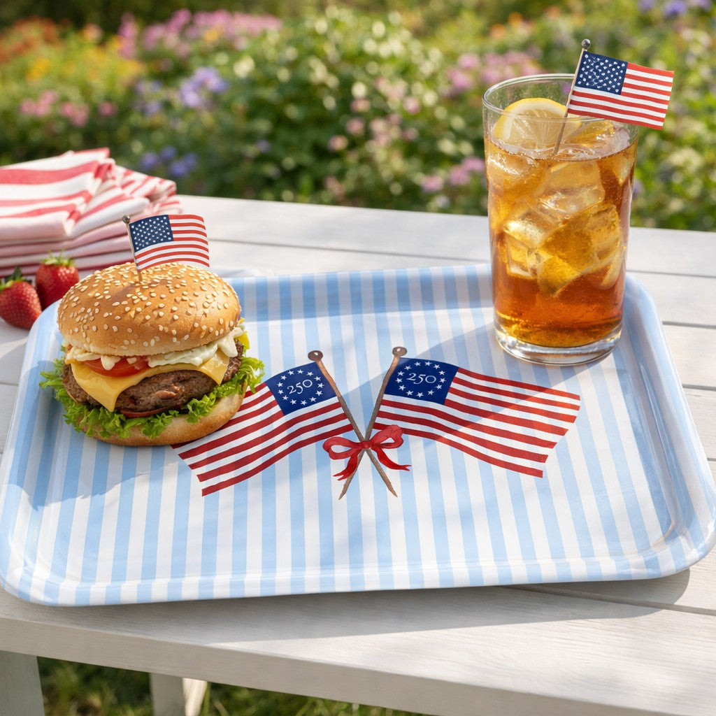 Freedom250® American Flag Birchwood Serving Tray