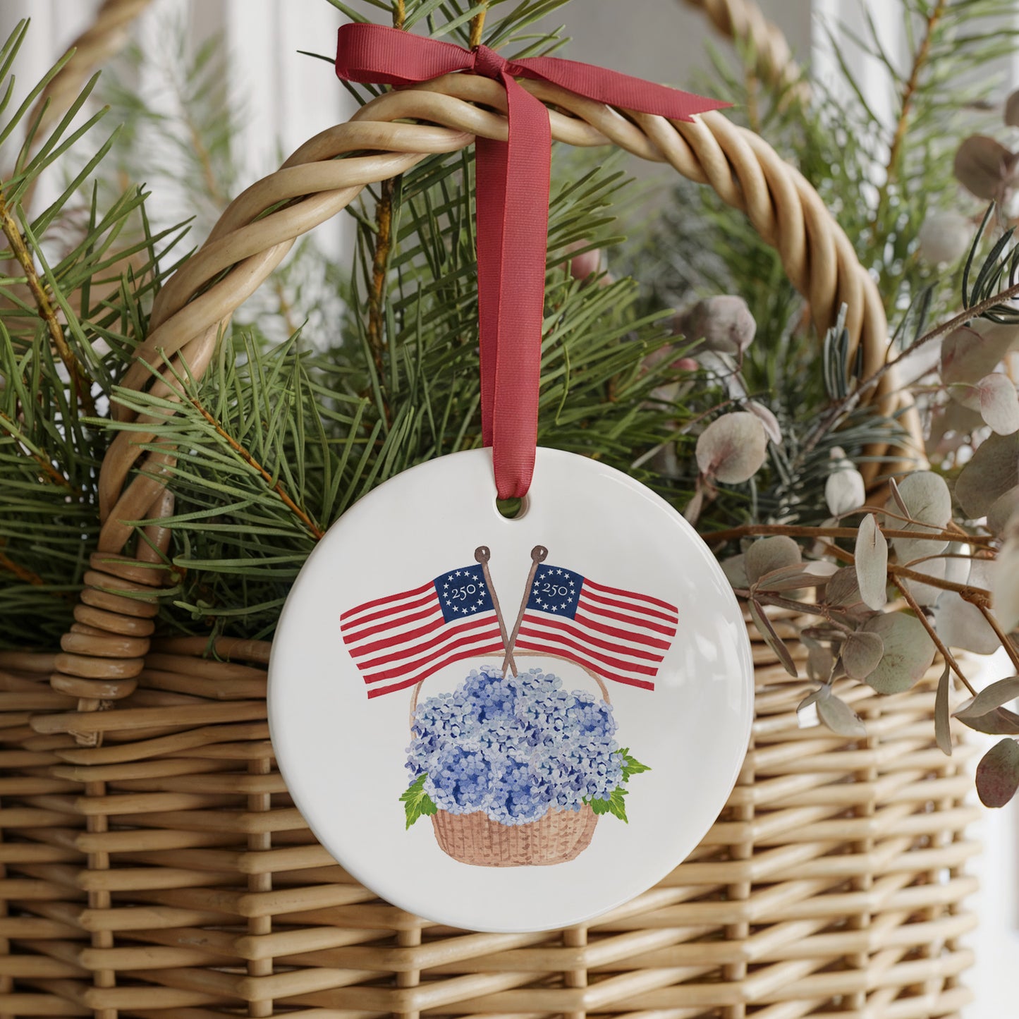 Freedom250® Patriotic Basket Two Sided Ornament With Gift Box