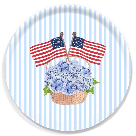 Freedom250® Patriotic Basket Birchwood Round Serving Tray