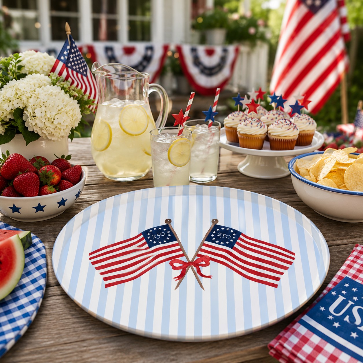 Freedom250® American Flag Birchwood Serving Tray