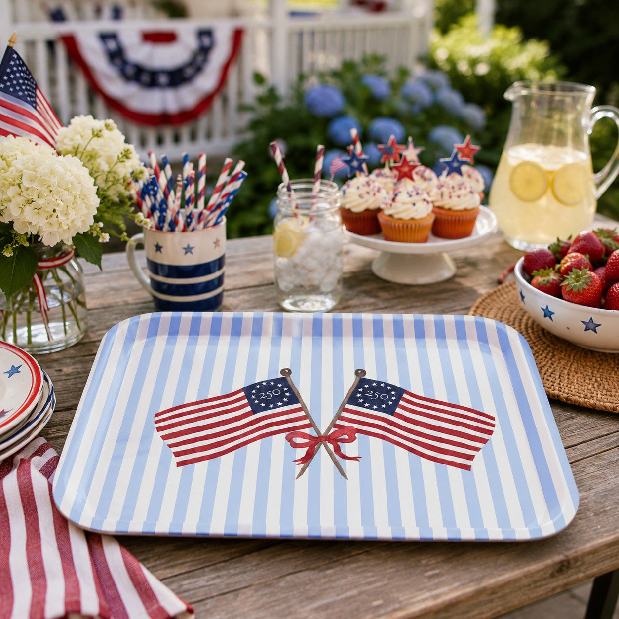 Freedom250® American Flag Birchwood Serving Tray
