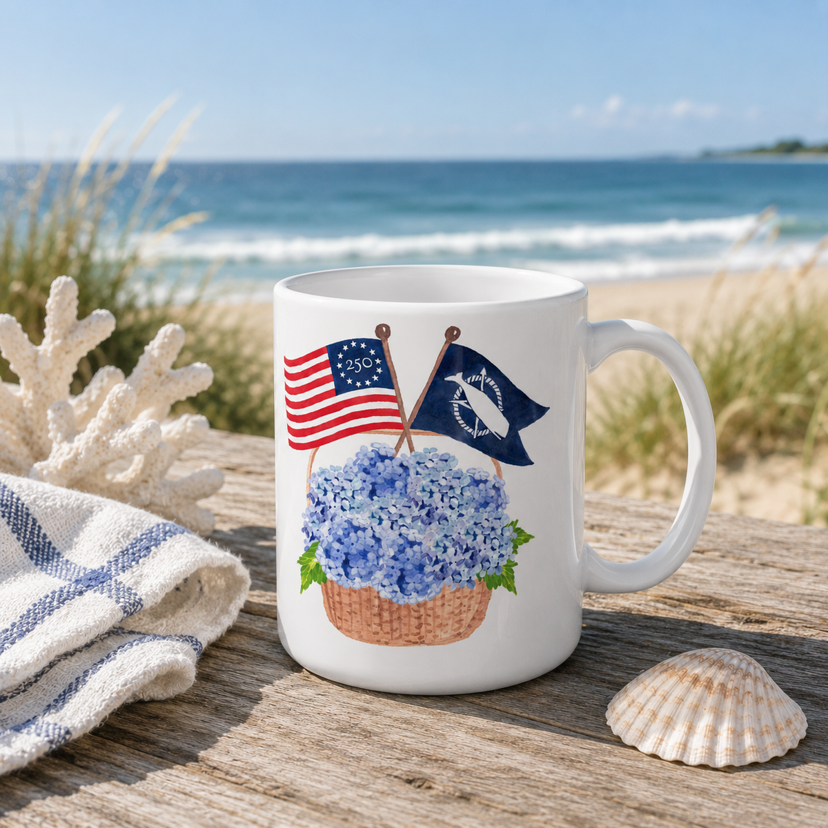 Patriotic Basket And Nantucket Pennant Flag Ceramic Mug