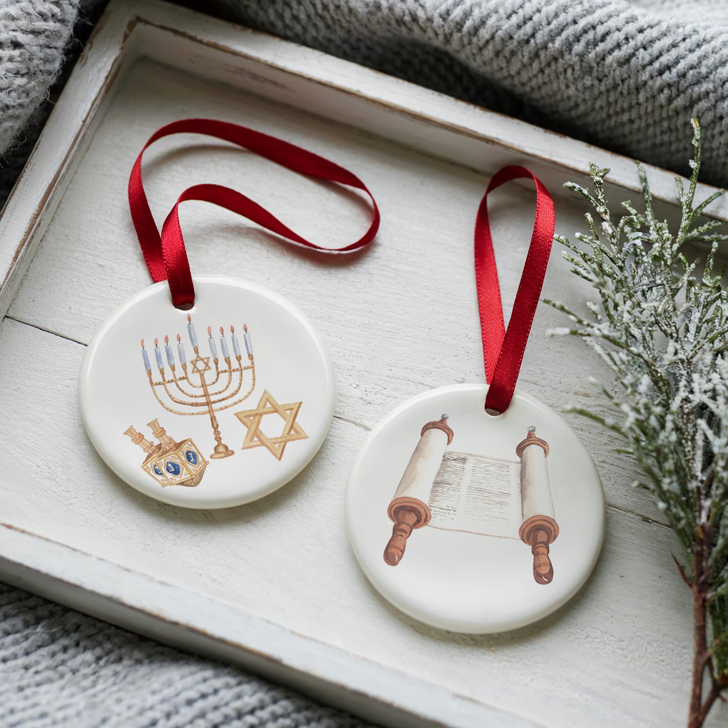 Happy Hanukkah Two Sided Ornament With Gift Box