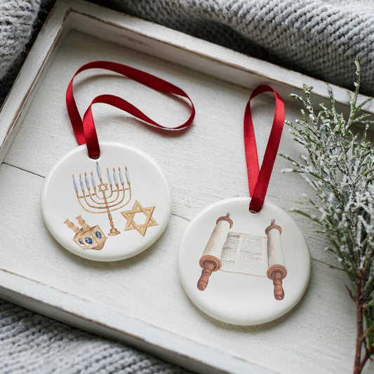 Happy Hanukkah Two Sided Ornament With Gift Box