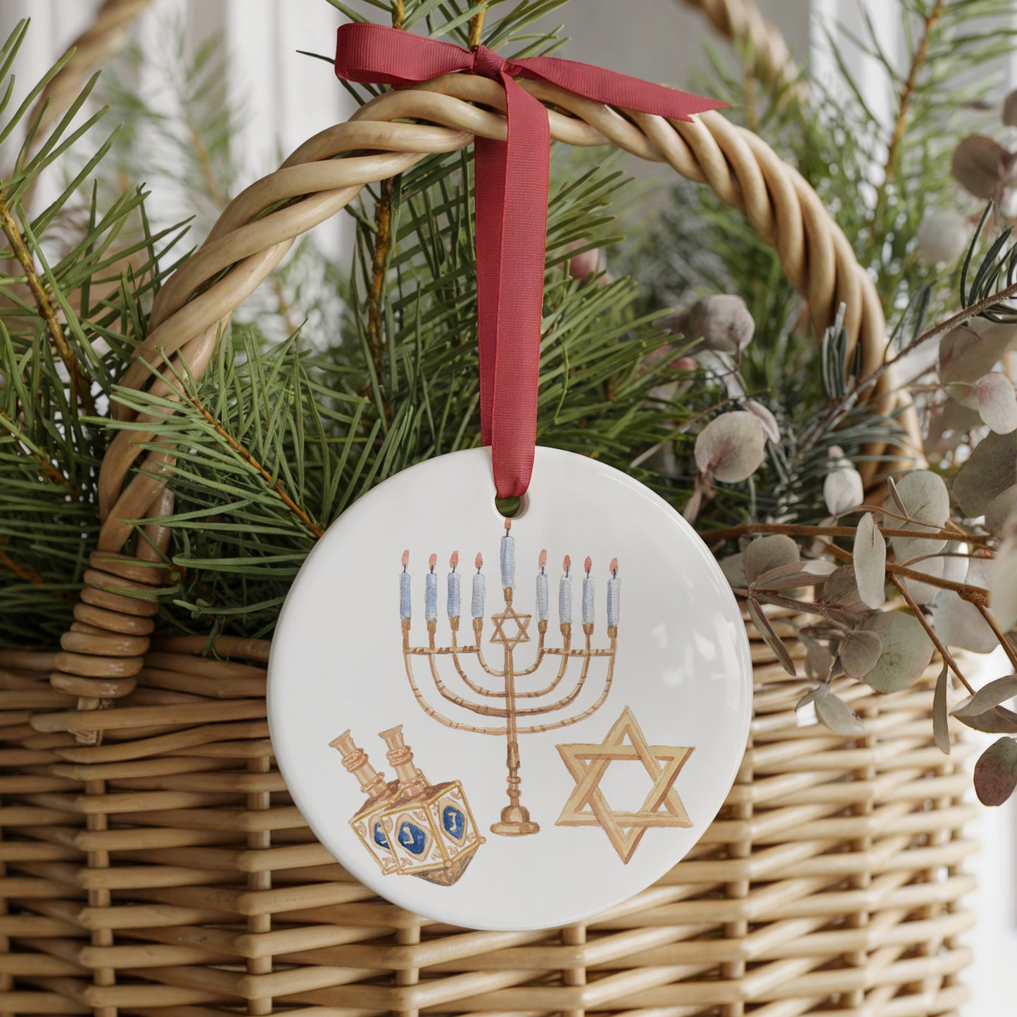 Happy Hanukkah Two Sided Ornament With Gift Box