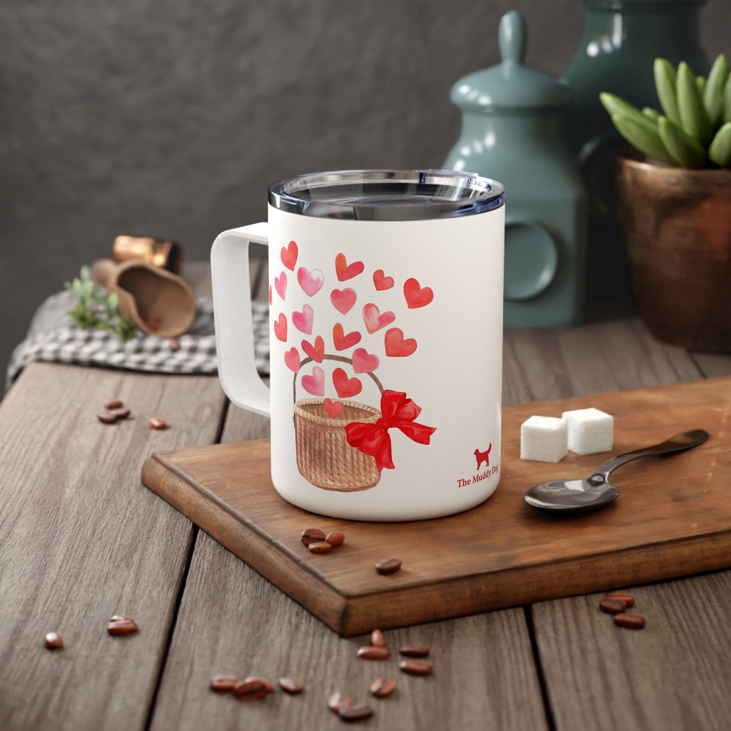 Basket Of Hearts Insulated Mug With Optional Personalization