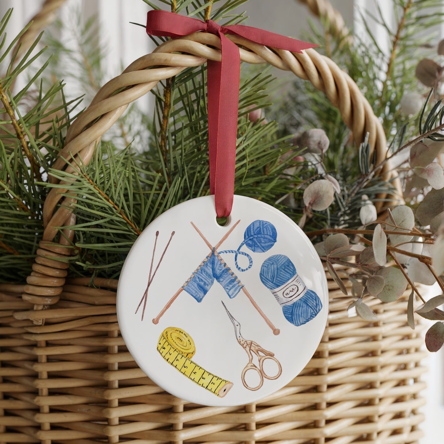 Knitting Circle Two Sided Ornament With Gift Box