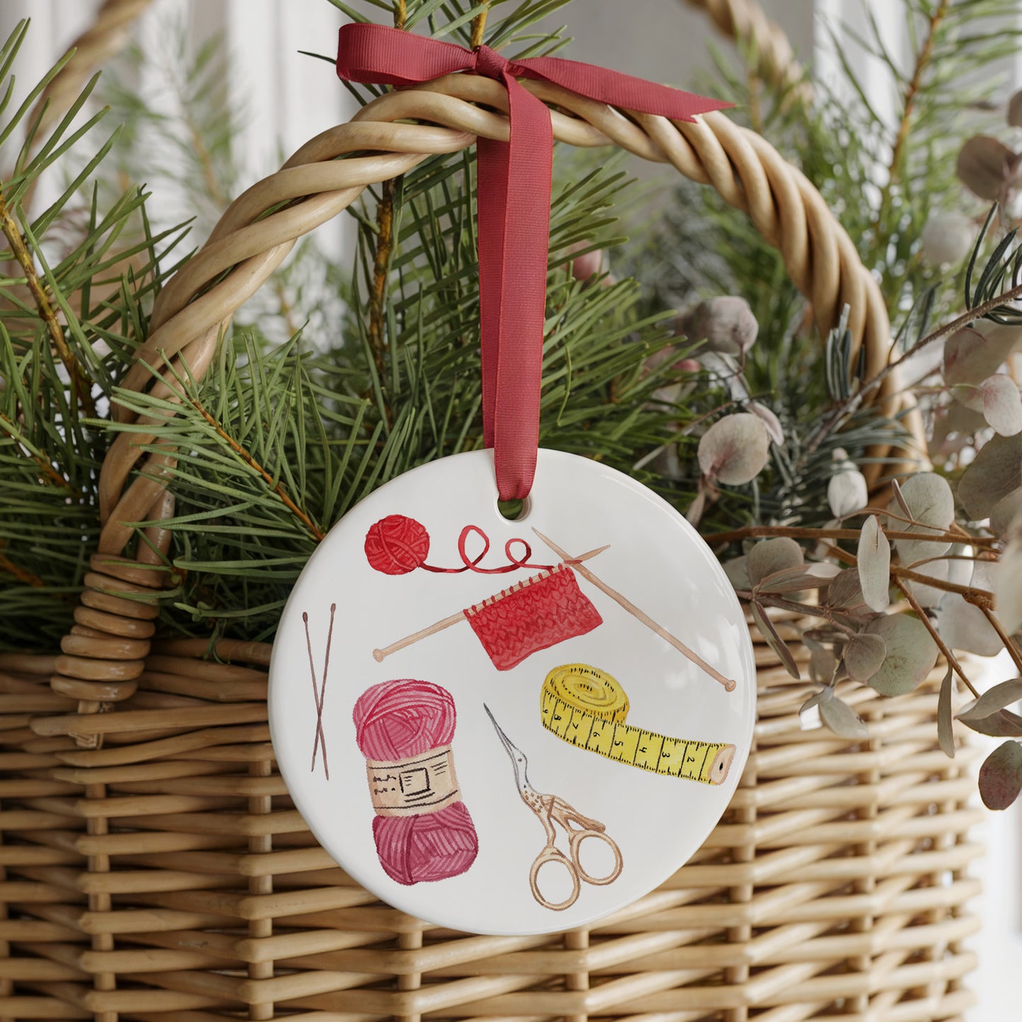 Knitting Circle Two Sided Ornament With Gift Box