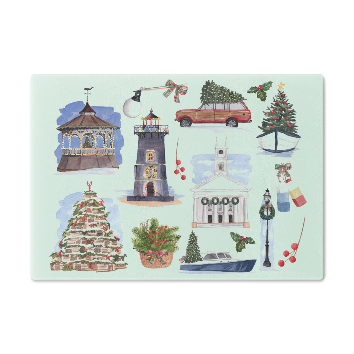 Martha's Vineyard Christmas Tempered Glass Cutting Board