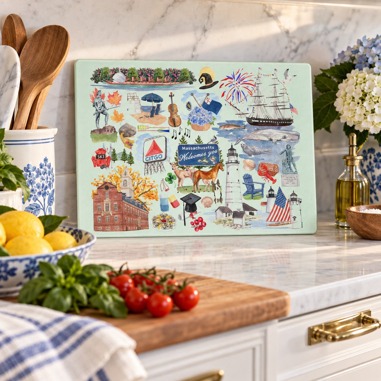 Massachusetts Forever! Tempered Glass Cutting Board