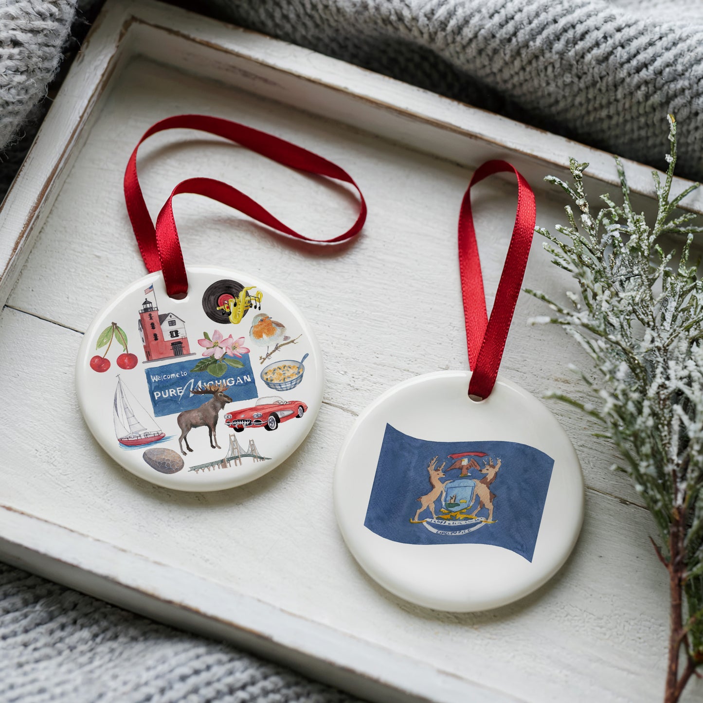Michigan Forever! Two Sided Ornament With Gift Box