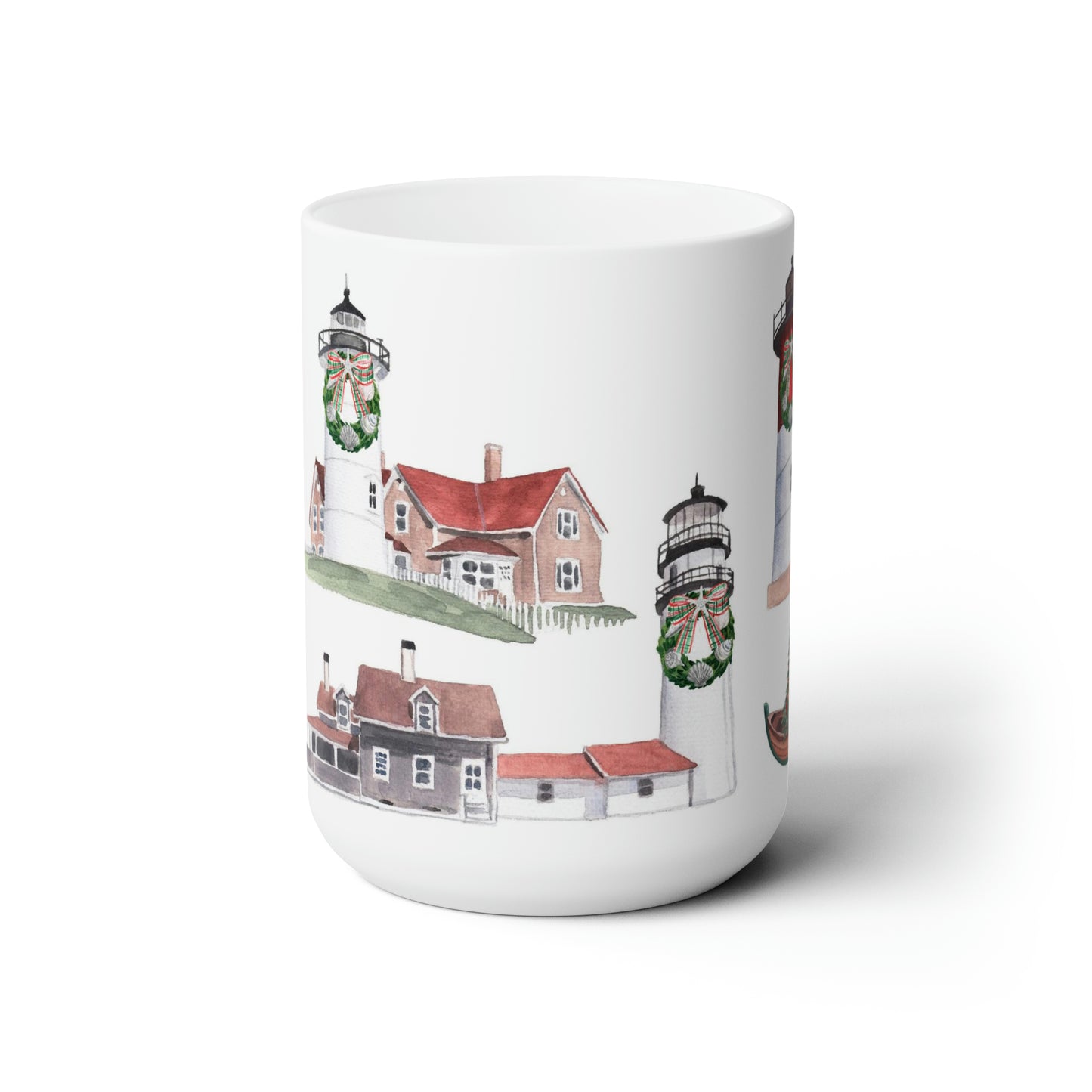 Cape Cod Christmas Lighthouses Ceramic Mug