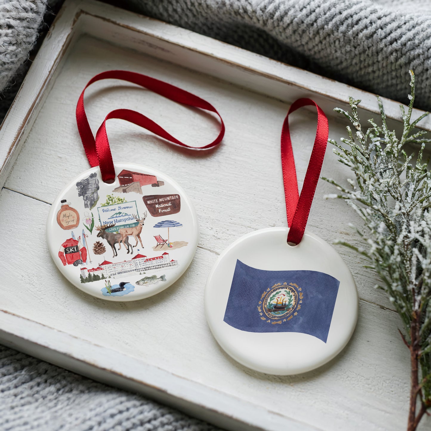New Hampshire Forever! Two Sided Ornament With Gift Box