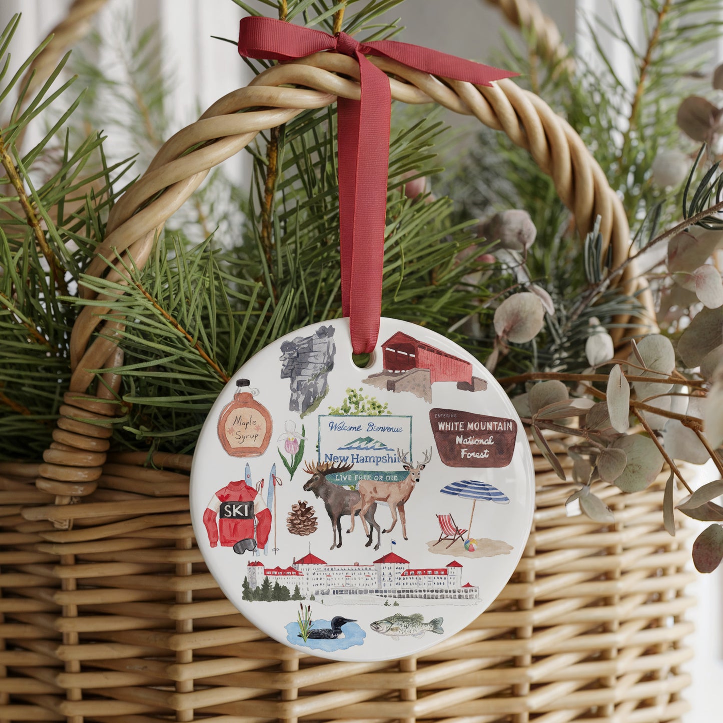 New Hampshire Forever! Two Sided Ornament With Gift Box