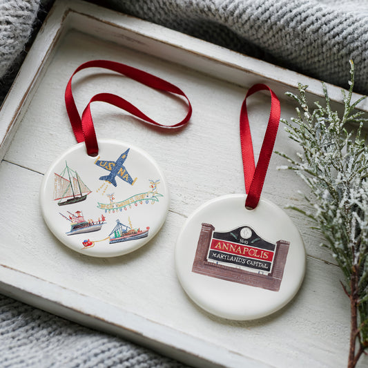 Annapolis Christmas Two Sided Ornament With Gift Box