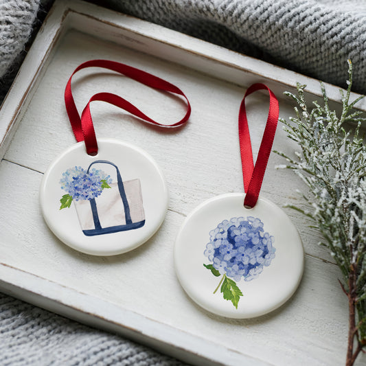 Islesboro Hydrangea Tote Two Sided Ornament With Gift Box