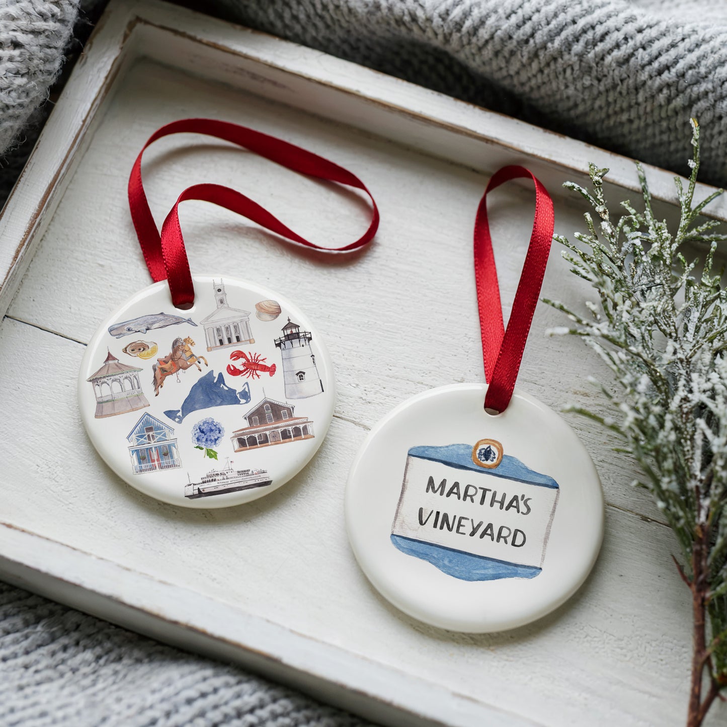 Martha's Vineyard Forever! Two Sided Ornament With Gift Box