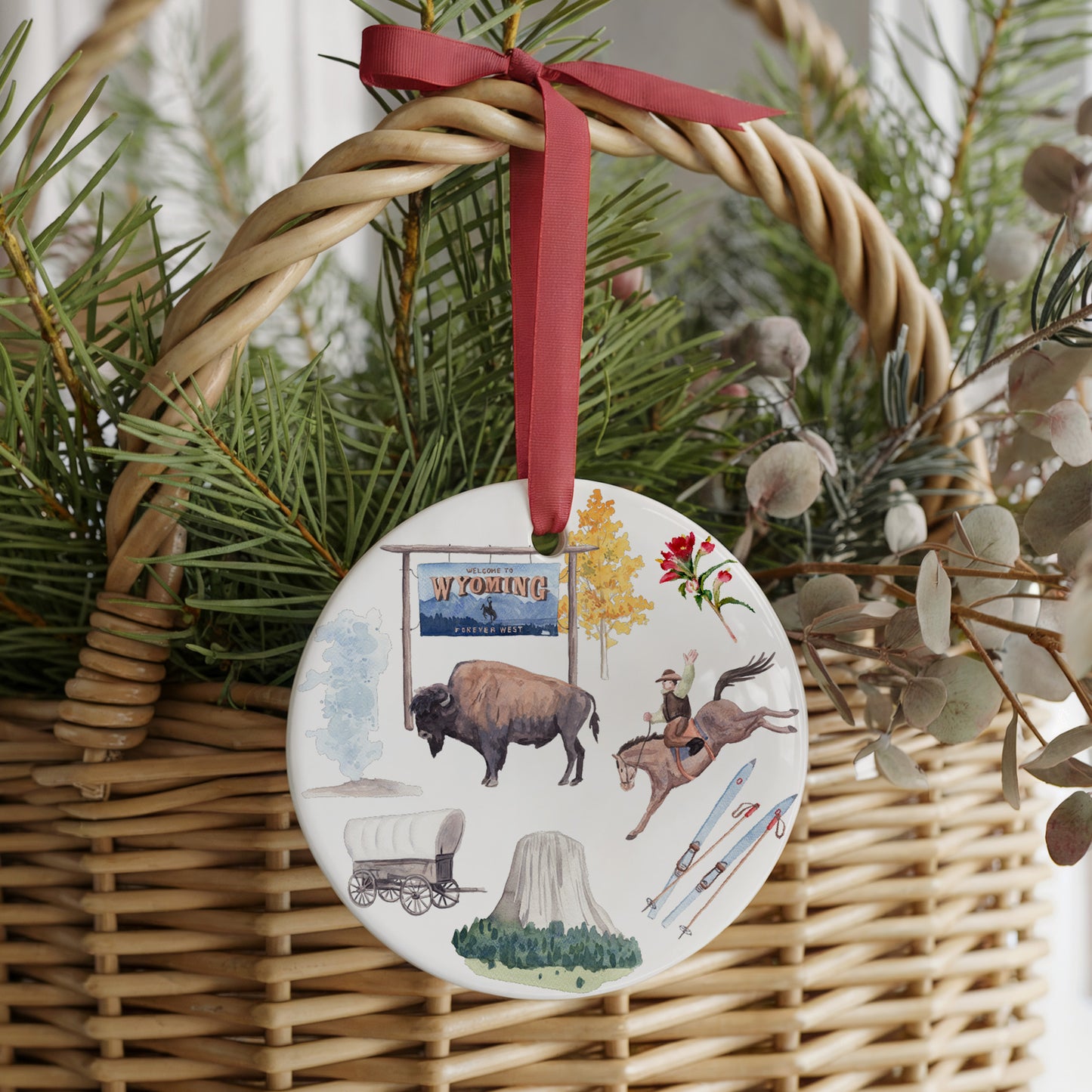 Wyoming Forever! Two Sided Ornament With Gift Box