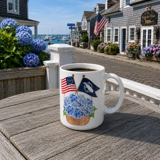 Patriotic Basket And Nantucket Pennant Flag Ceramic Mug