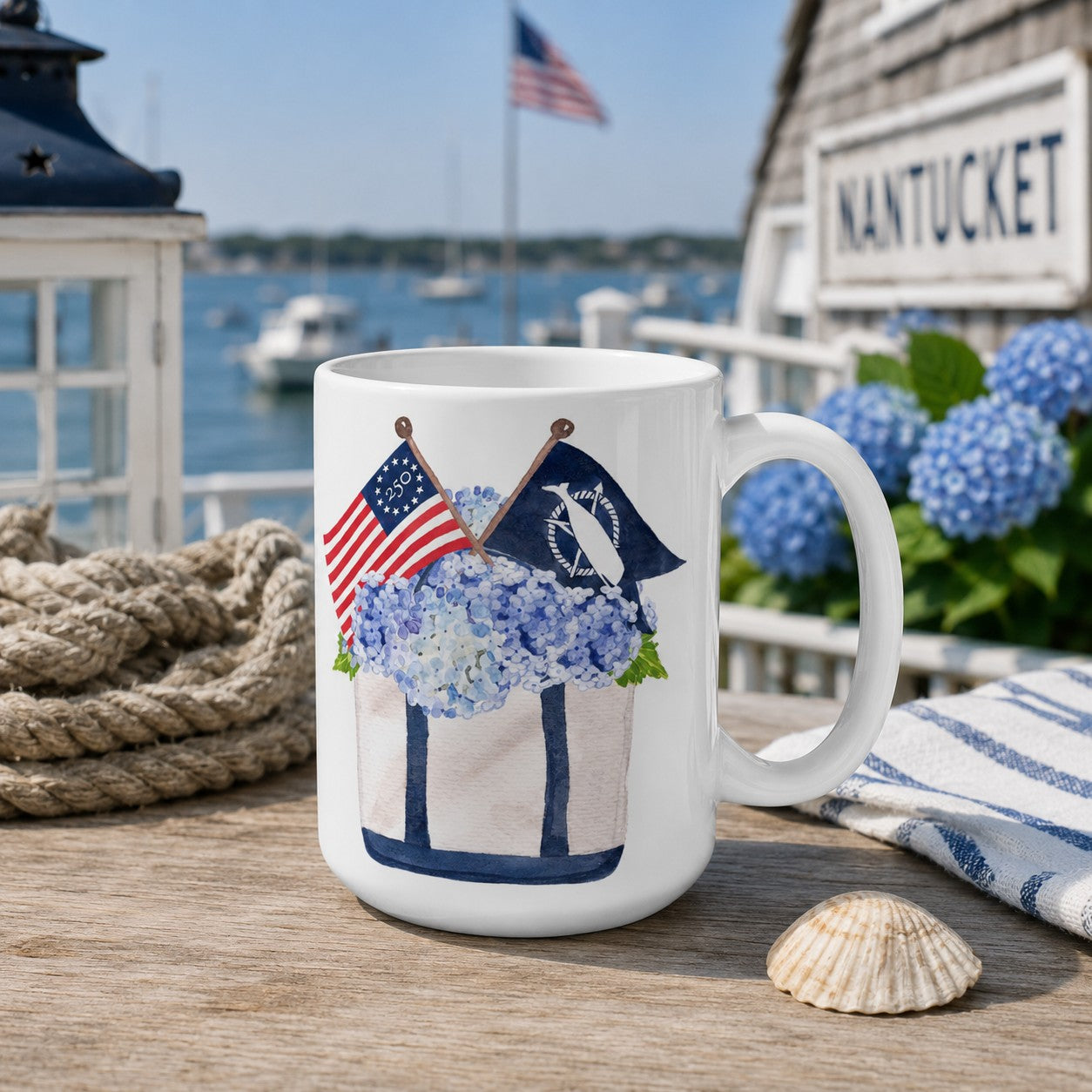 Patriotic Tote And Nantucket Pennant Flag Ceramic Mug