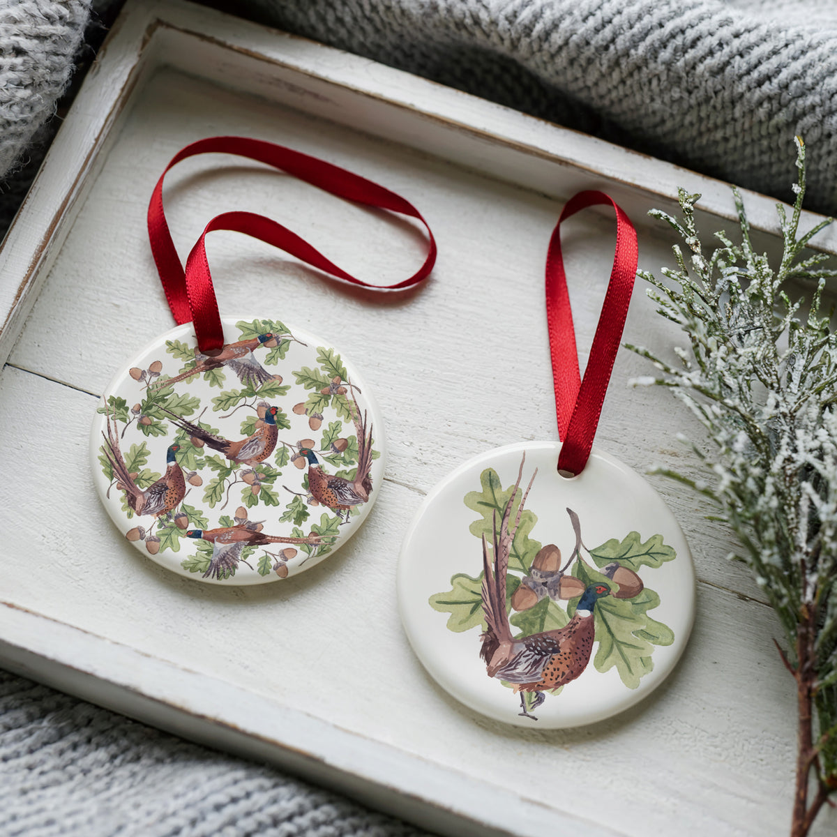 Pheasant And Oak Two Sided Ornament With Gift Presentation Box