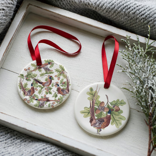 Pheasant And Oak Two Sided Ornament With Gift Presentation Box