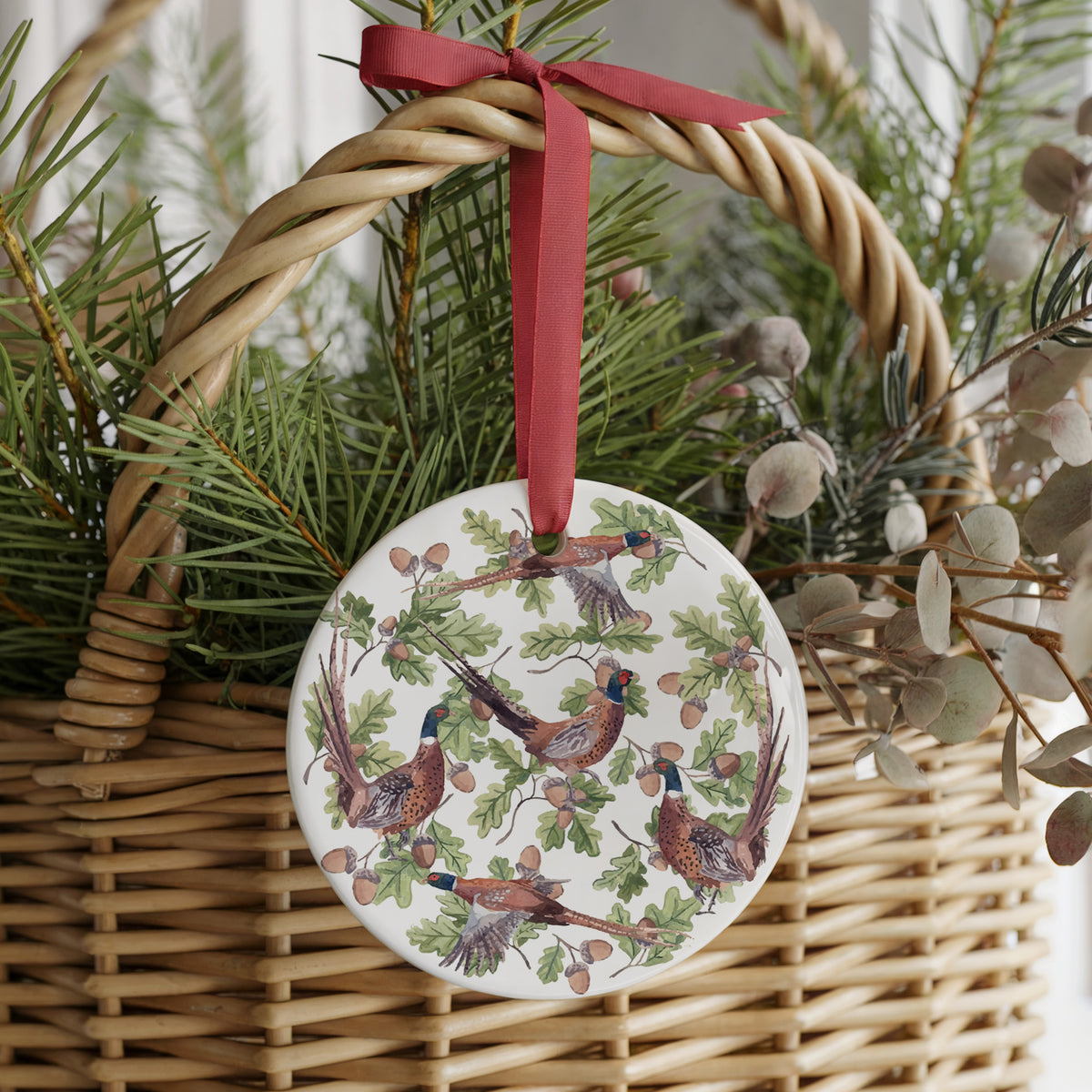 Pheasant And Oak Two Sided Ornament With Gift Presentation Box