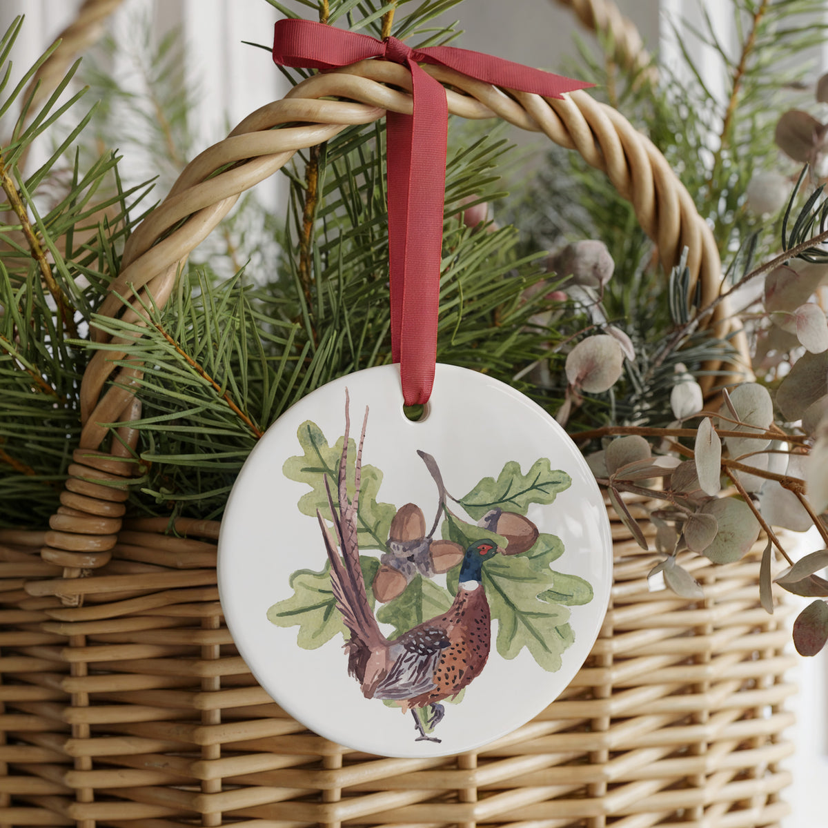 Pheasant And Oak Two Sided Ornament With Gift Presentation Box