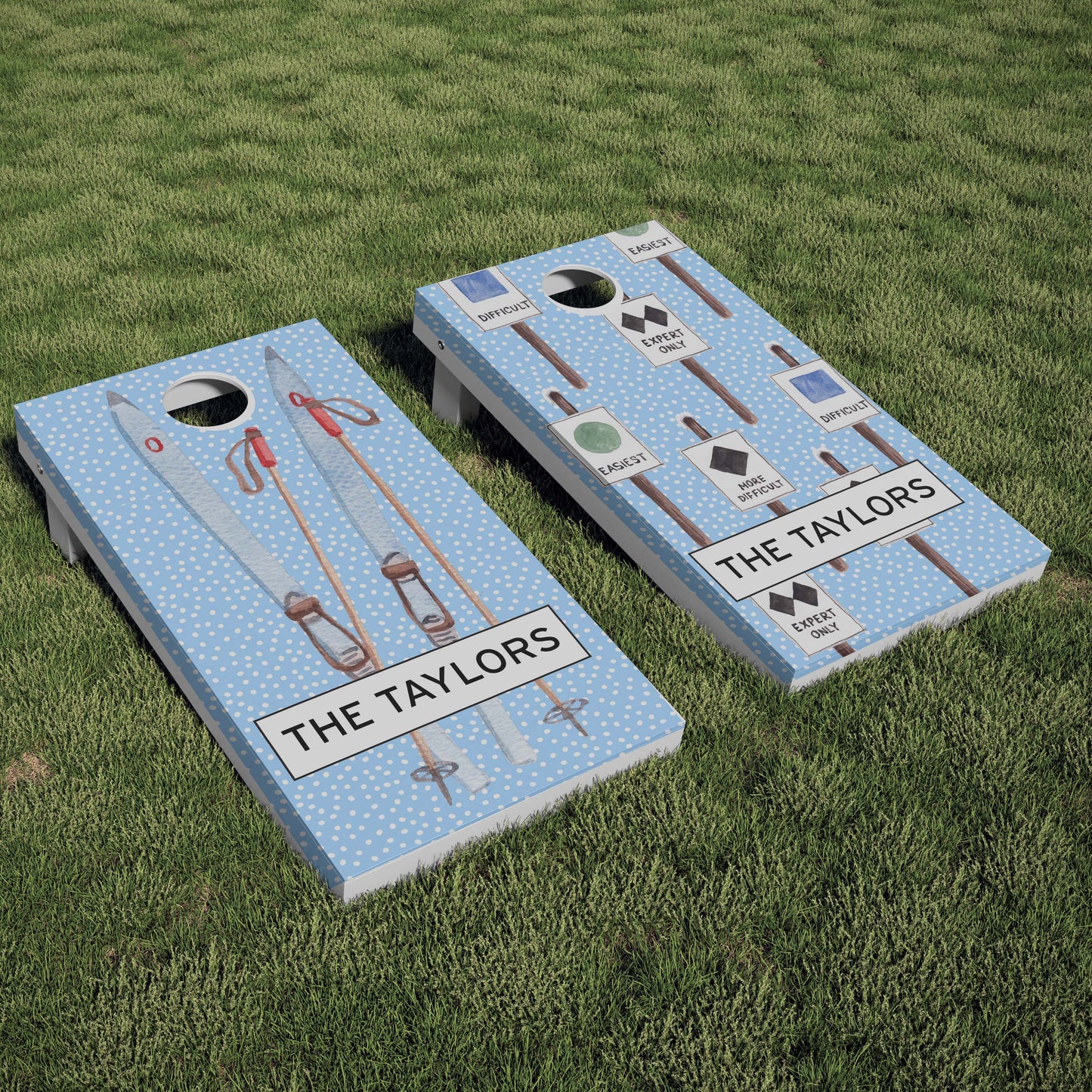 Luxury Personalized Ski and Signs Cornhole Boards - A Perfect Gift!