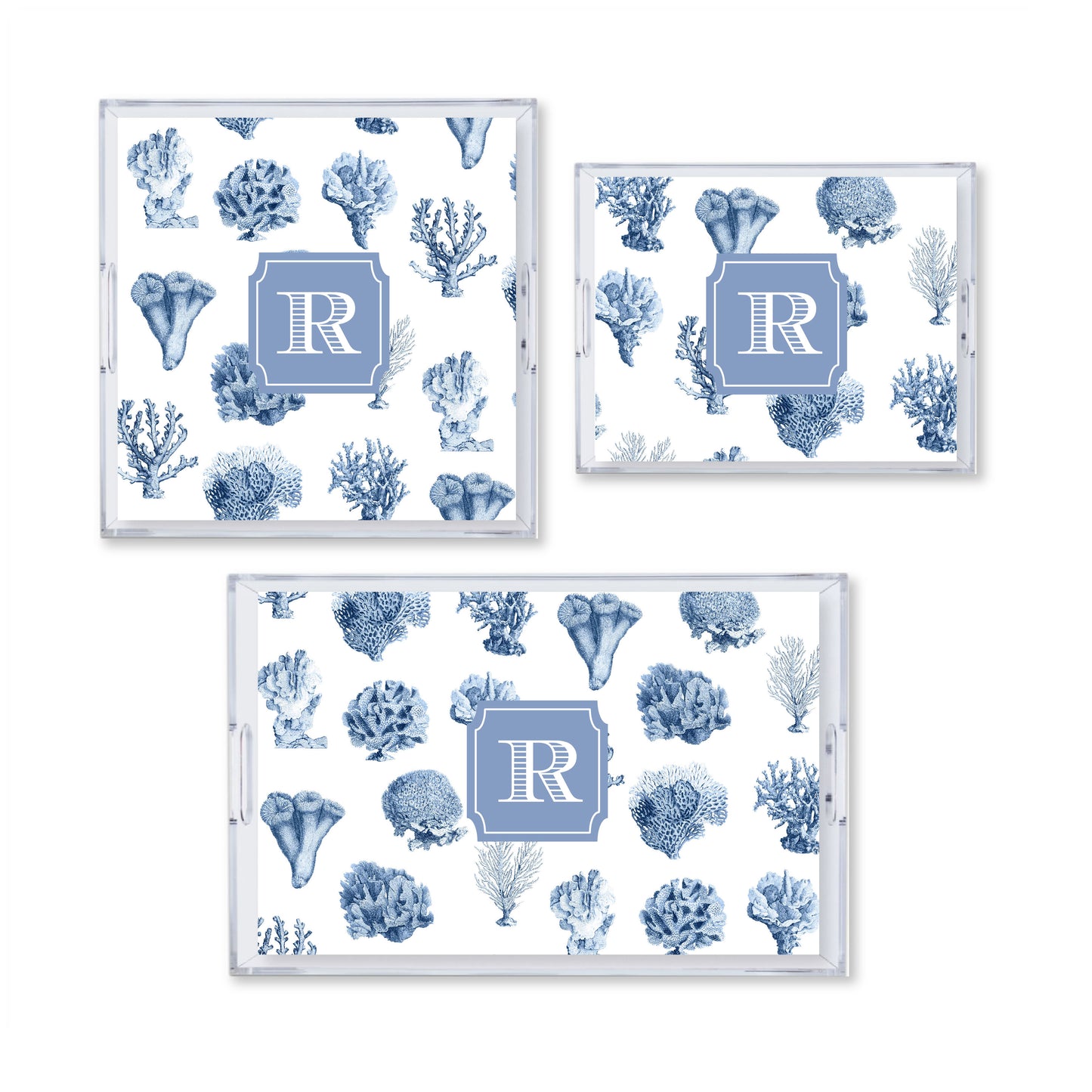 Coral Seas Reversible Acrylic Tray With Optional Monogram - Available In 3 Sizes