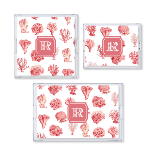 Coral Seas Red Reversible Acrylic Tray With Optional Monogram - Available In 3 Sizes