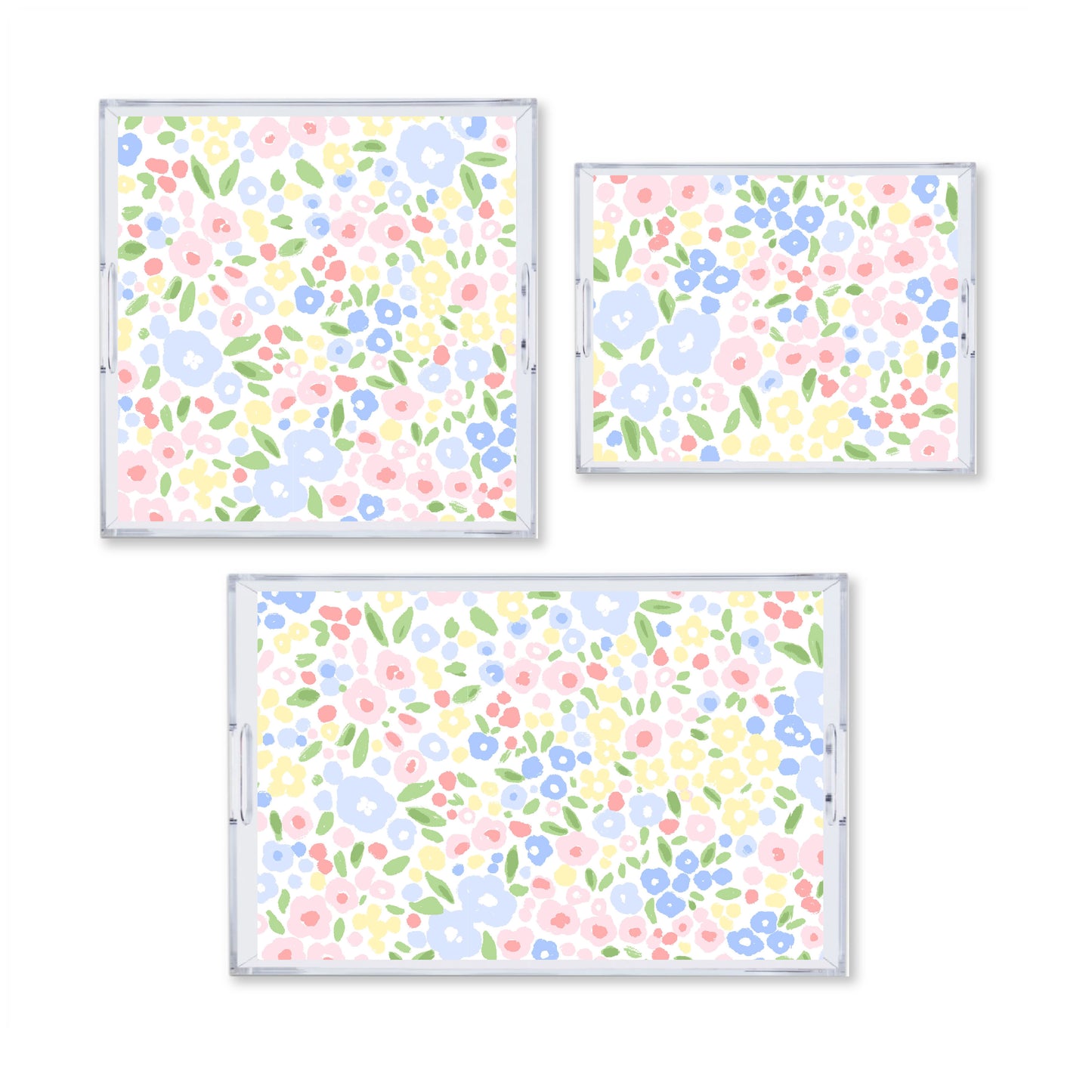 Floral Toss Reversible Acrylic Tray With Optional Monogram - Available In 3 Sizes
