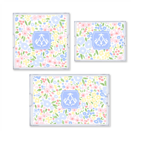 Floral Toss Reversible Acrylic Tray With Optional Monogram - Available In 3 Sizes